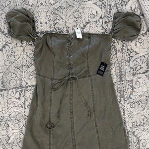 Express Strapless Olive Dress with Lace-Up Front